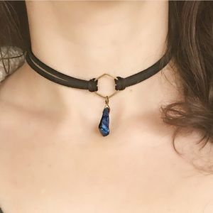 Rainbow Quartz Geometric Leather Choker